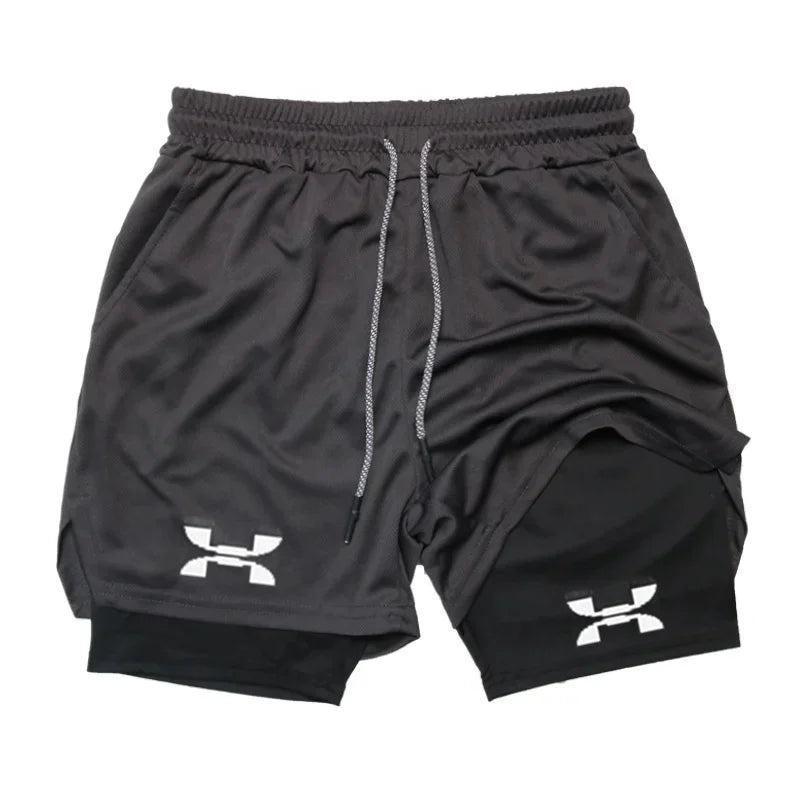 Shorts de Corrida Masculino 2 em 1 Academia Secagem Rápida Treino Boxe Fitness Verão
