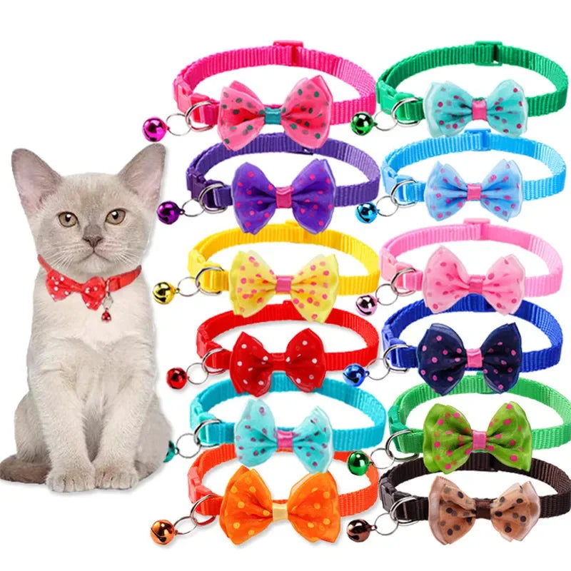 Coleira de cachorro e gato com laço fashion, conjunto de acessórios para animais de estimação macio e confortável com sino, coleira universal para gatos e cães