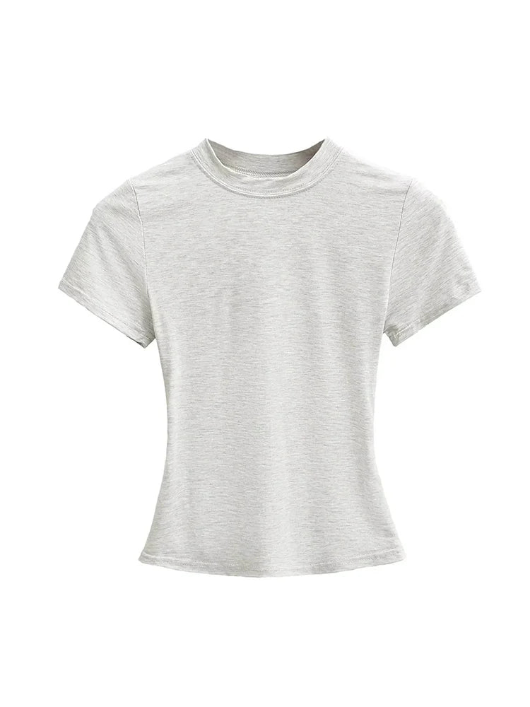 2025 Nova Camiseta Casual de Alta Qualidade Sexy Slim Manga Curta Tendência da Moda Sólida Roupa Feminina Blusas y2k