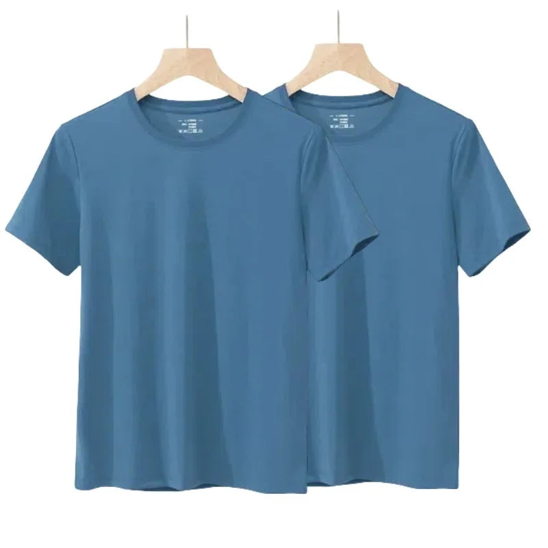 2 Pacotes de Camisetas de Fibra de Bambu com Gola Redonda Manga Curta Clássica Absorvente de Suor para Academia Masculina Regata Cor Sólida Preta Nova