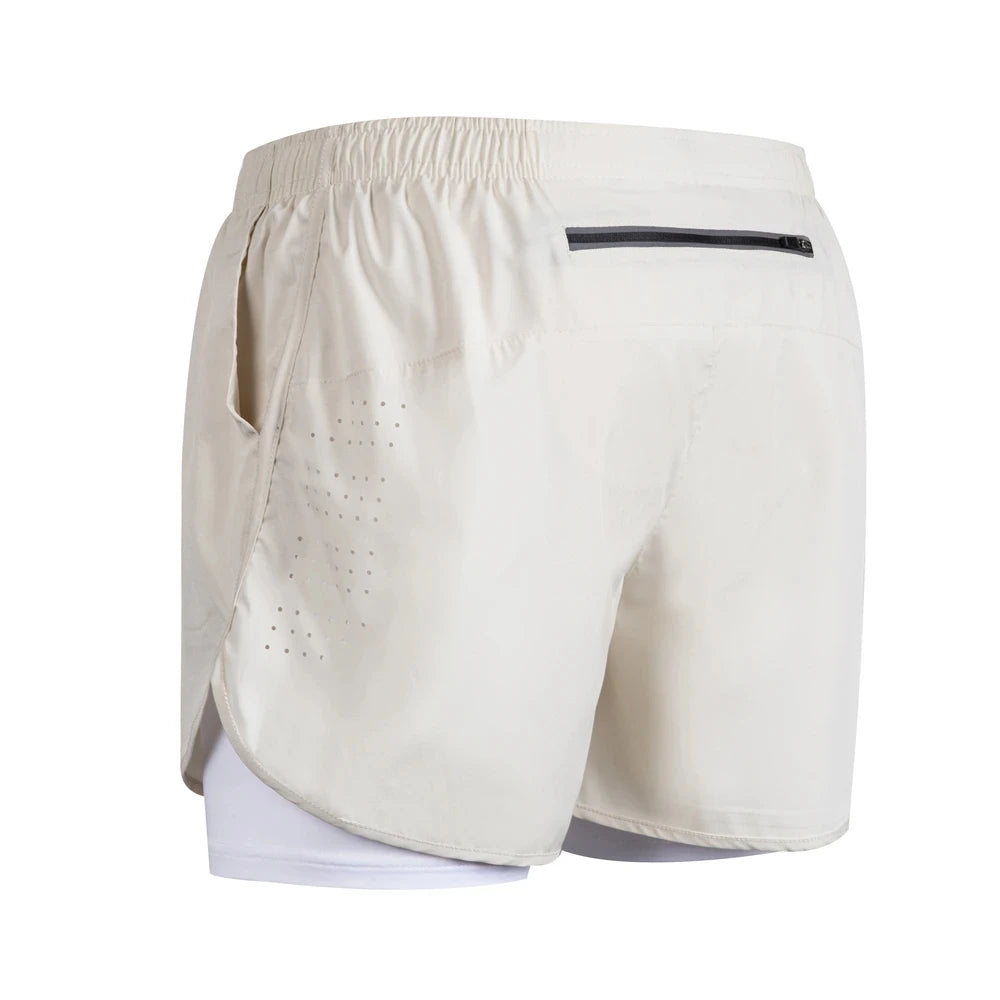 Shorts de corrida refletivos masculinos de verão Fitness de secagem rápida dupla camada shorts masculinos de treino de exercícios de musculação