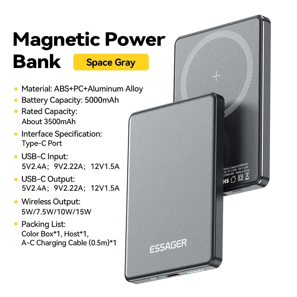 Carregador Magnético 5000 mAh Android iOS
