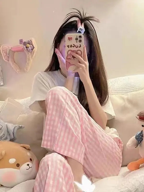 Calça Feminina Pantalona de Algodão Fina para o Verão Nova Roupa de Dormir Casual Solta Estilo Preguiçoso BF Corte Reto Caimento Solto Cintura Alta