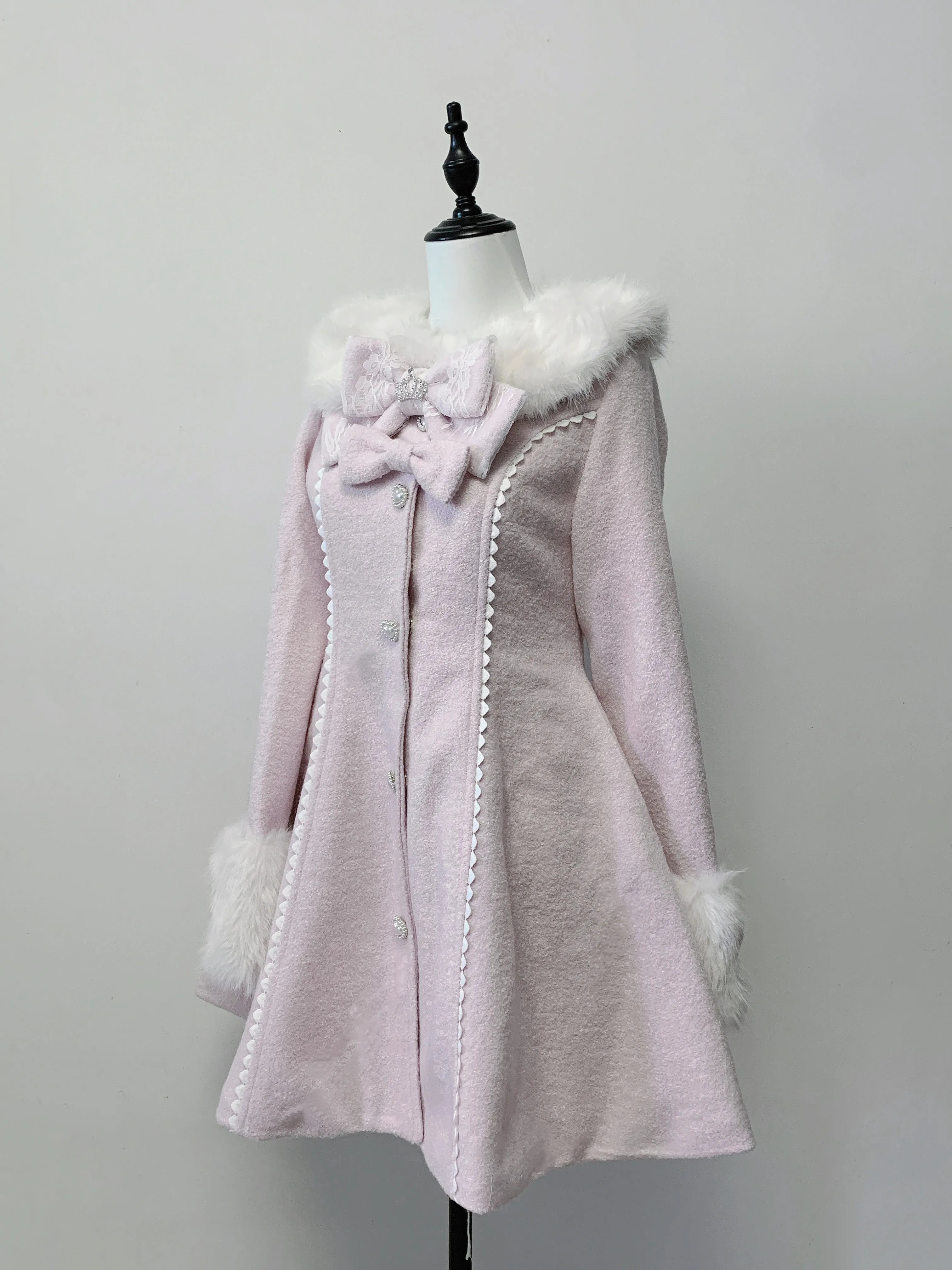 Jaqueta Feminina de Lã Original Japonesa Produção em Massa 30% Lã Novo Outono e Inverno Slim-fit Laço Gola Pelúcia Casaco de Lã