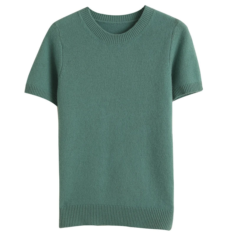 Summer New Loose Short Sleeve Knitted Woolen T-Shirt Women's Thin Cotton V-Neck Half Sleeve Top Outerwear Commute Style