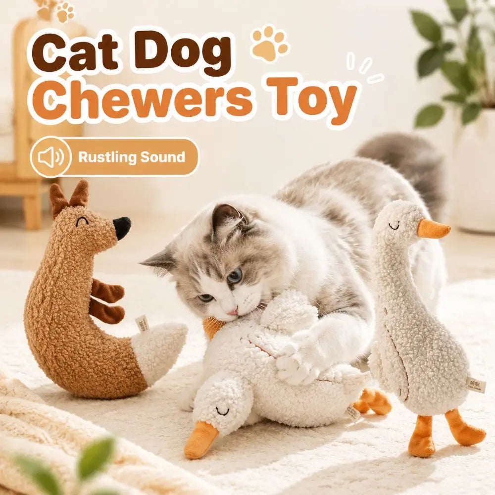 Goose Shape Cat Dog Chewers Toy Rustling Sound Amusing Myself Pet Teething Toy Cartoon Doll Cat Interactive Toy Relieve Boredom