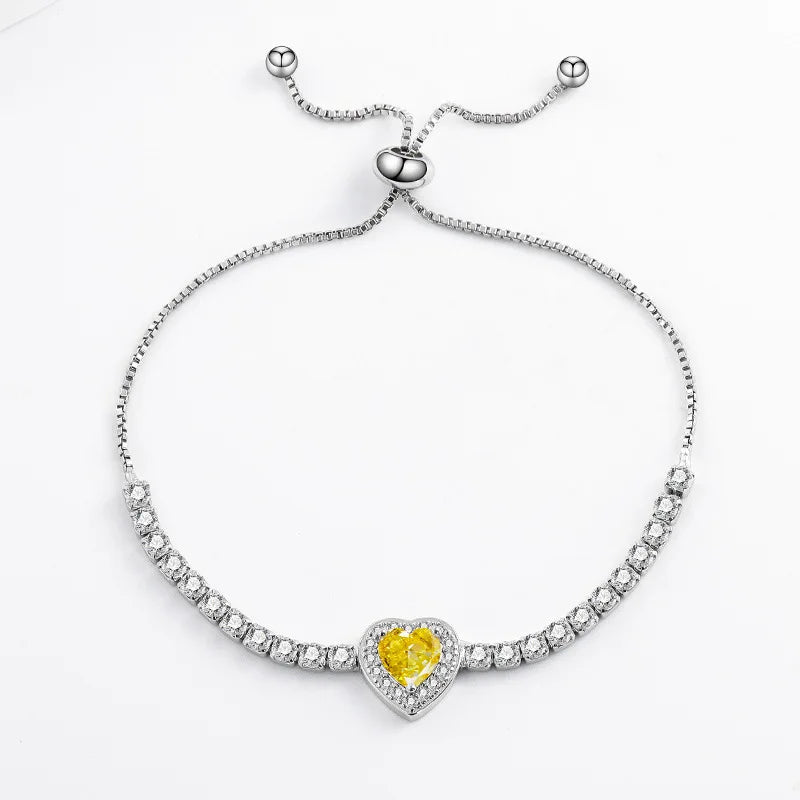 Light Luxury 925 Sterling Silver Heart-shaped Love-cut Color Crystal Zircon Bracelet Niche Design Women's Jewelry