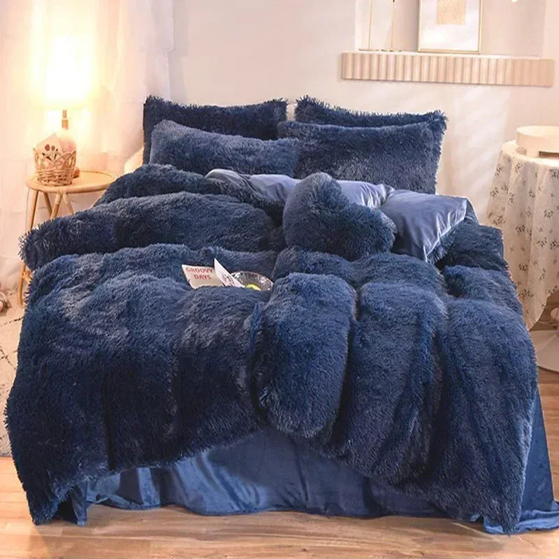 Luxury Autumn Winter Warm Pink Bedding Set Plush Kawaii Mink Velvet Queen Duvet Cover Set with Sheets Single Double Bedding Sets