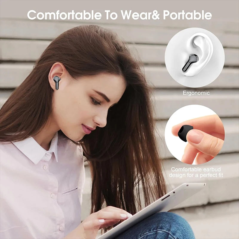Fones de Ouvido Sem Fio BT5.3 HiFi Estéreo com Microfone ENC com Cancelamento de Ruído 48H Display LED IP7 à Prova D'água