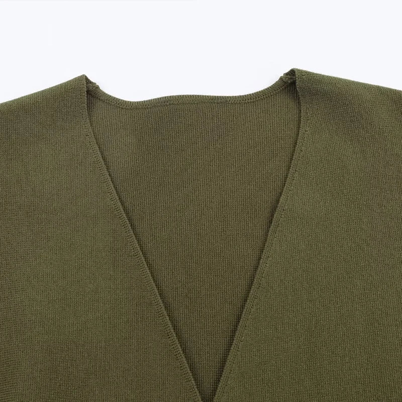 Roupas Femininas Blusas Cardigã de Tricô Elegante com Gola V e Amarração na Cintura e Bainha Larga Para Mulheres Top de Trabalho Outono e Inverno