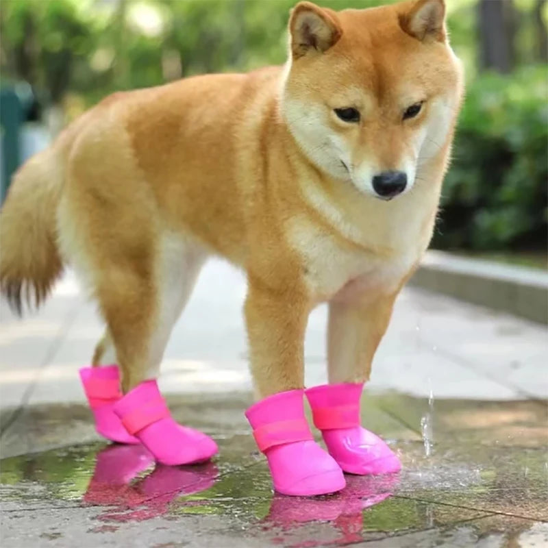 4 peças Pet Impermeável Sapato de Chuva Borracha Antiderrapante Bota para Cães Pequenos Médios Grandes Gatos Sapato Externo Botas para Cães Acessórios para Animais de Estimação