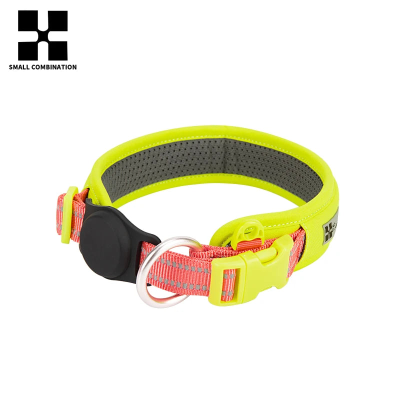 Coleira de Cachorro AirTag Personalizada Ajustável Nylon Refletiva Acolchoada para Cães de Pequeno Médio Grande Porte Acessórios