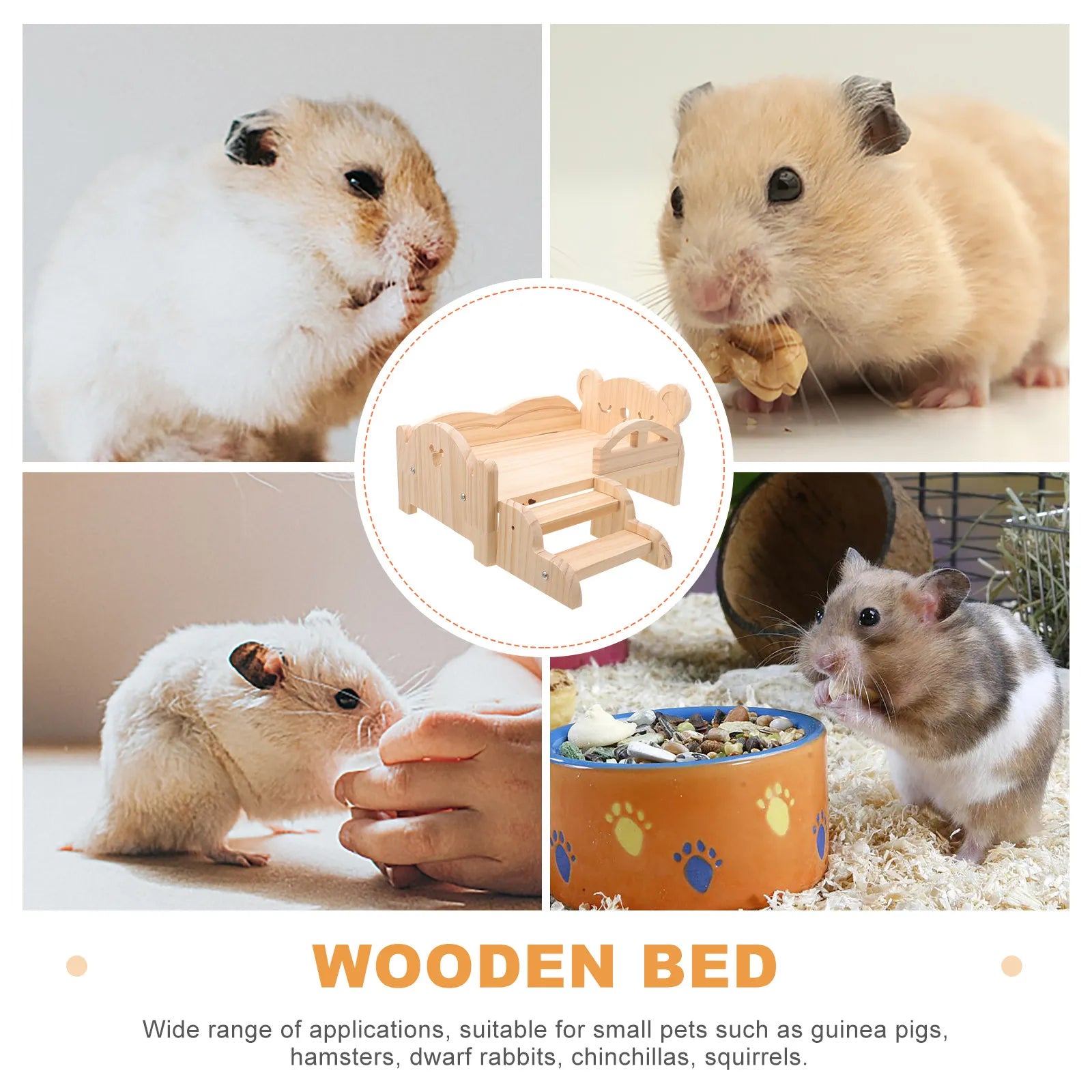 Cama de Madeira para Pets Pequenos Anões Hamster Porquinho-da-Índia Chinchila Coelho Gerbil Robusta Durável Segura Longa Duração Fácil de Montar