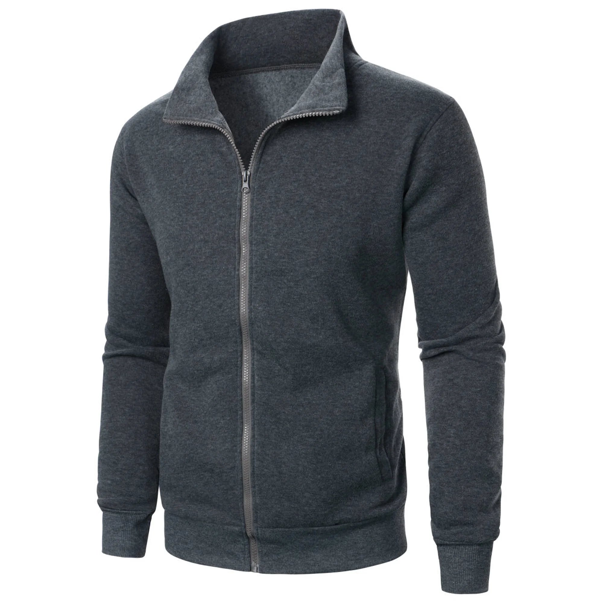 Men's casual sports zipper stand up collar jacket, men's solid...