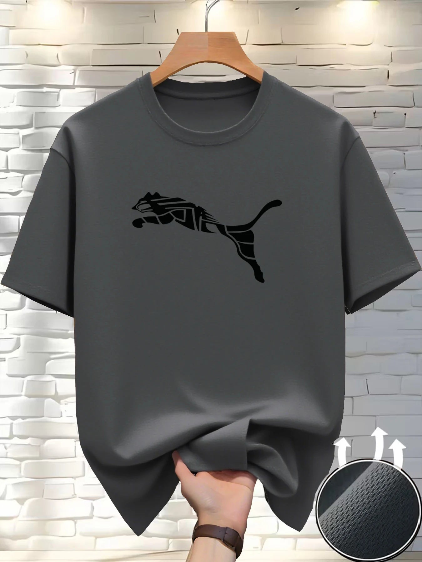 Camiseta Masculina Estampa Leopardo Raposa Gola Redonda Casual Estilo Y2K Fitness Esportiva