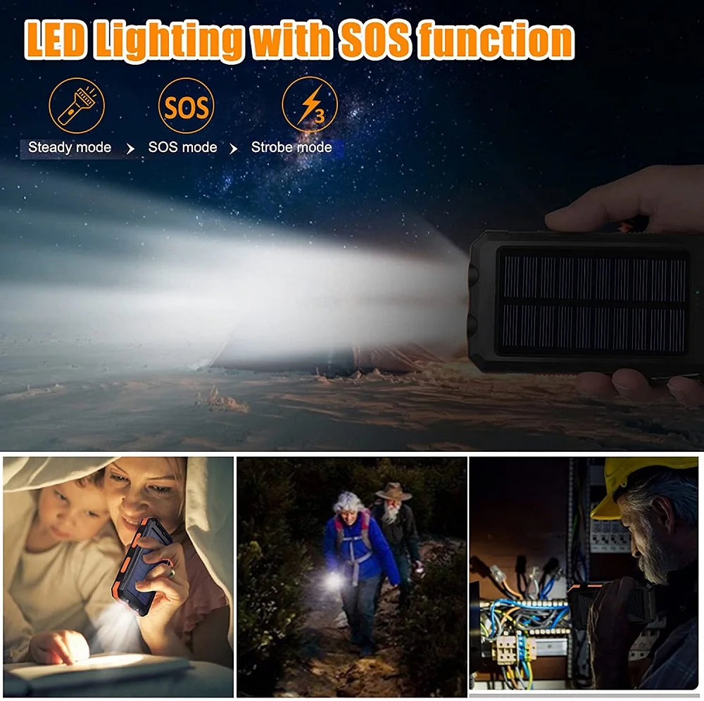 Solar Power Bank 100000mAh Portable Charging Strong LED Light