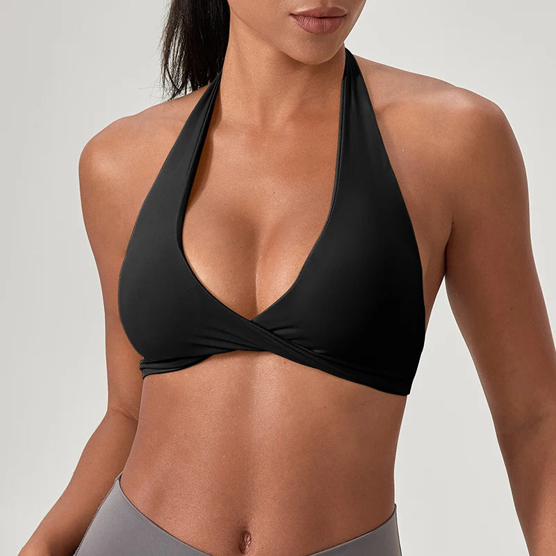 Sutiã Esportivo de Yoga para Mulheres, Gola Halter com Design Elegante nas Costas, Sutiã Sexy para Academia, Corrida, Fitness