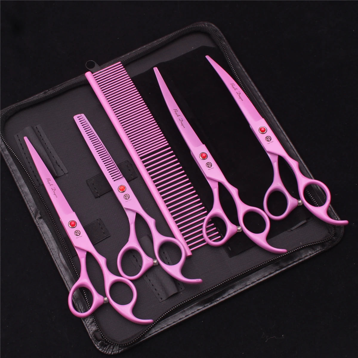 Tesouras de Tosa para Animais de Estimação Purple Dragon Japão Aço Inoxidável Rosa Curva para Cães Tesouras de Desbaste para Cães Tesouras Chunker Z3003