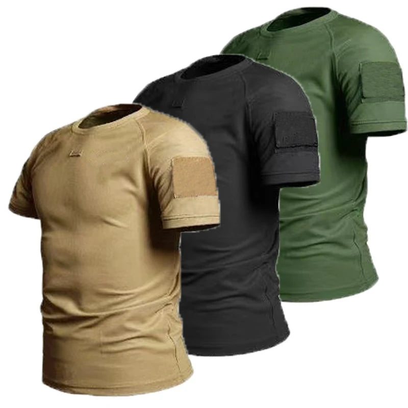 Camisetas Militares Táticas Masculinas de Verão Secagem Rápida Respiráveis Elásticas para Caminhada Camping Escalada Esportes Academia