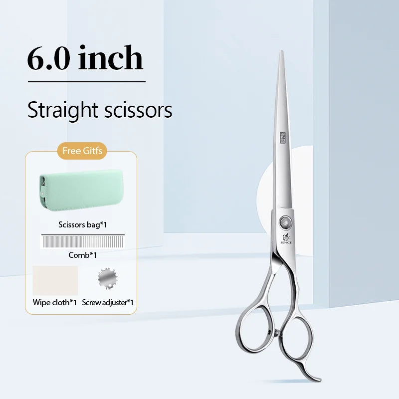 Conjunto Profissional de Tosas Domésticas para Animais de Estimação Fenice Tesouras Retas Curvas de Desbaste e Tosa de 6/6,5/7/7,5 Polegadas com Parafuso de Rolamento para Cães/Gatos