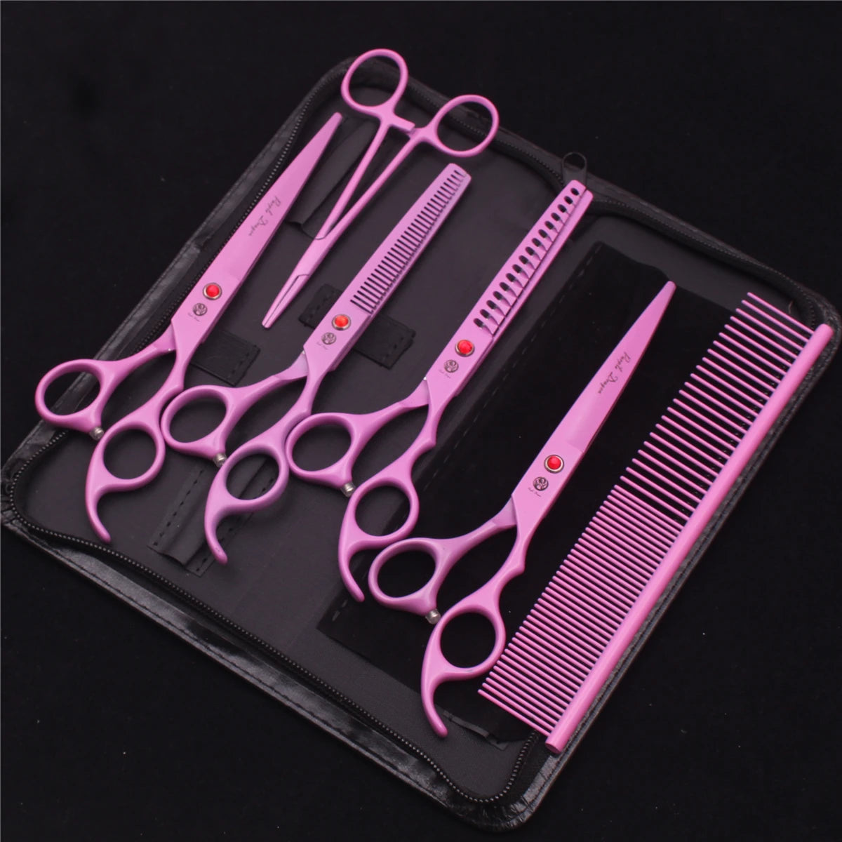 Tesouras de Tosa para Animais de Estimação Purple Dragon Japão Aço Inoxidável Rosa Curva para Cães Tesouras de Desbaste para Cães Tesouras Chunker Z3003