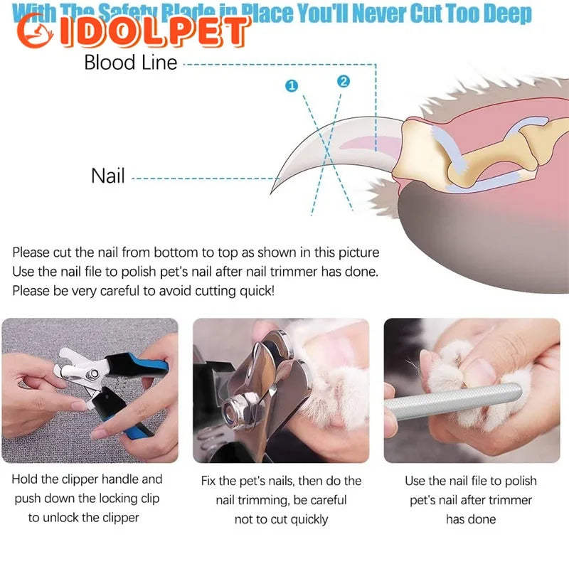 Cortador de Unhas Profissional para Animais de Estimação com Proteção de Segurança Tesoura de Aço Inoxidável para Gato Cão para Cuidados com as Garras Suprimentos de Higiene Tamanho Adequado
