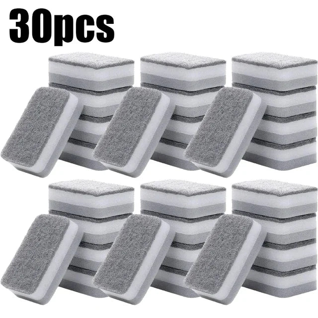 30/1pcs Double-sided Cleaning Sponges Wipe Scrubbing Pan Pot Dishwashing Scouring Pad Household Tools Kitchen Tableware Brush