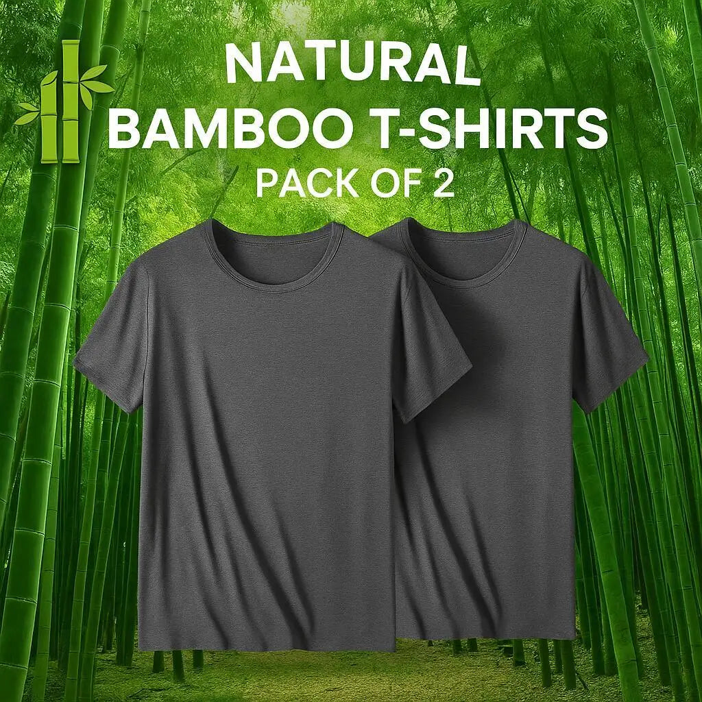 2 Pacotes de Camisetas de Fibra de Bambu com Gola Redonda Manga Curta Clássica Absorvente de Suor para Academia Masculina Regata Cor Sólida Preta Nova