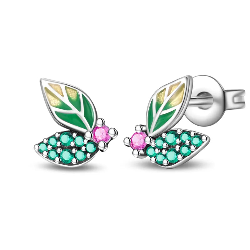 Brinco de Prata 925 Série Verde Trevo da Sorte, Incrustado em Pedra, Adequado para Presentes de Casamento Feminino, Noivado, Festa de Aniversário