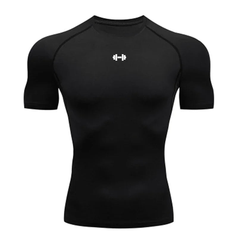 Camiseta de compressão masculina de verão, roupa esportiva, camiseta de corrida elástica de secagem rápida, top esportivo, camiseta para exercícios de academia com halteres