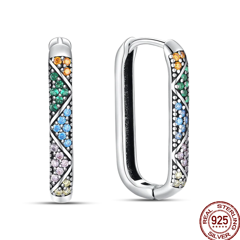 Brincos Zircônia Colorida Brilhante Prata Esterlina 925 Temperamento Charme Luxo Festa Joia Presente Aniversário