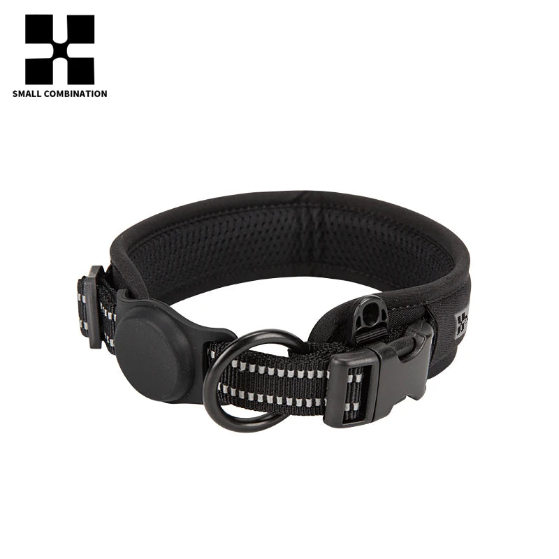 Coleira de Cachorro AirTag Personalizada Ajustável Nylon Refletiva Acolchoada para Cães de Pequeno Médio Grande Porte Acessórios
