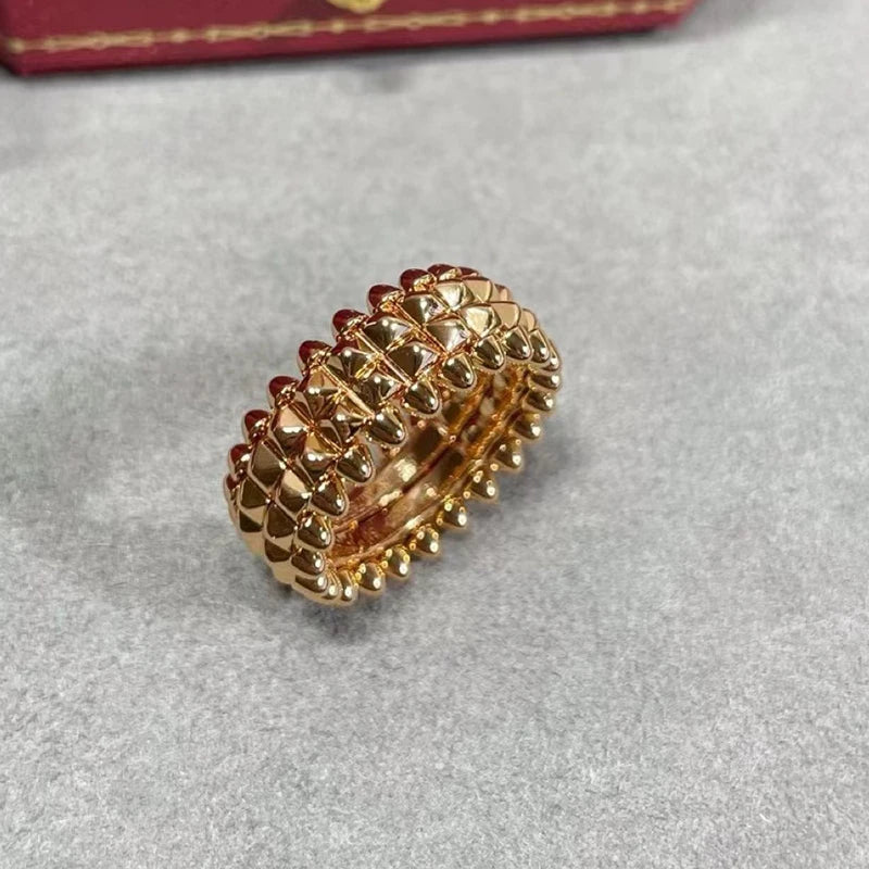 Anel Largo Rebitado S925 Prata com Ouro Rosê Design Clássico Masculino e Feminino Temperamento Moda Marca Joia de Luxo para Festa
