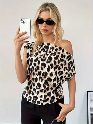 Camisa de Leopardo Moderna de Verão Top Versátil para Todas as Ocasiões Roupa Casual Elegante e de Negócios