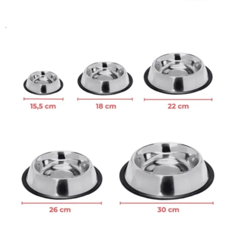 Comedouro ou Bebedouro Inox para Cães, Gatos e Outros com Base Antiderrapante - 150ml a 1400ml