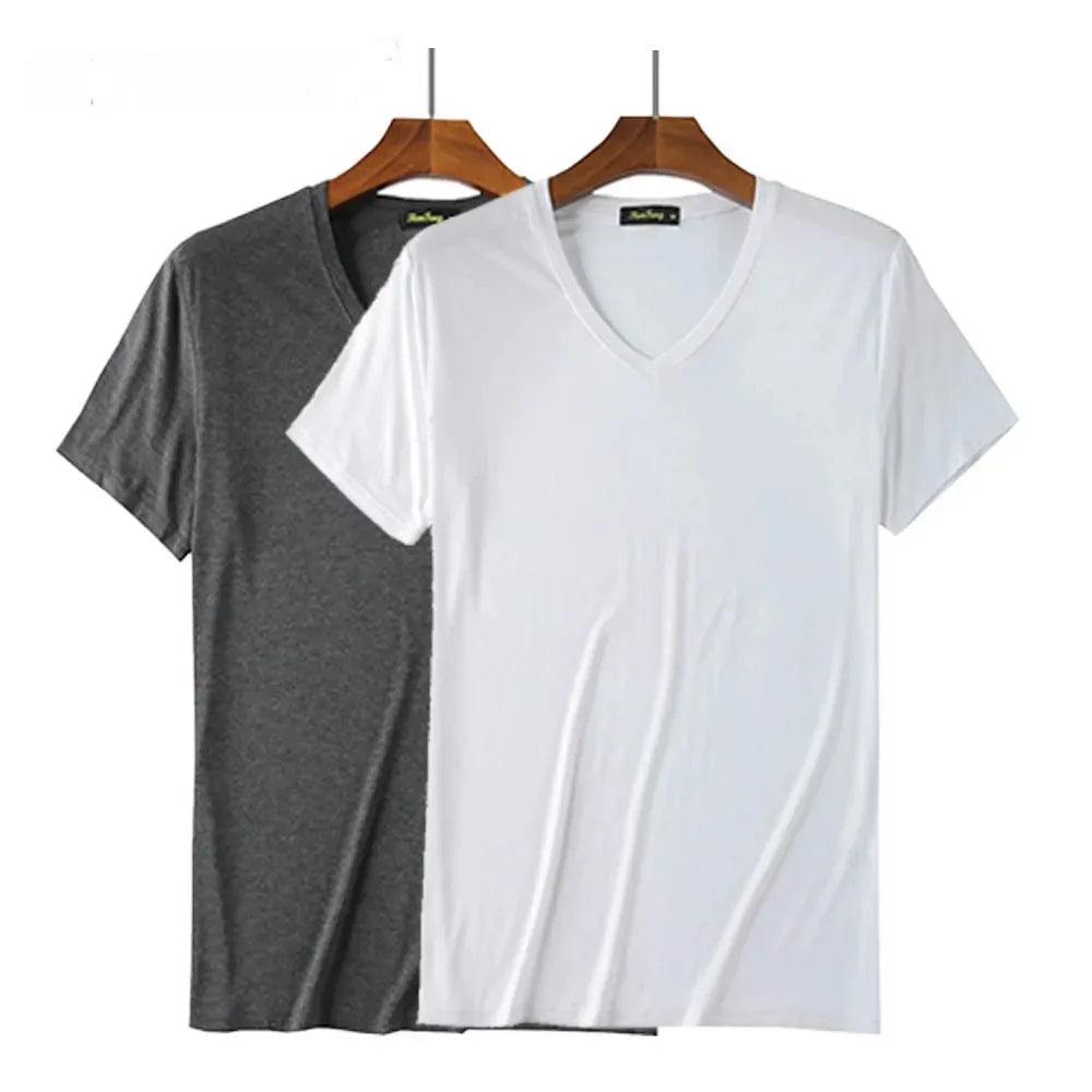 2 Pacotes de Camisetas de Fibra de Bambu com Gola Redonda Manga Curta Clássica Absorvente de Suor para Academia Masculina Regata Cor Sólida Preta Nova