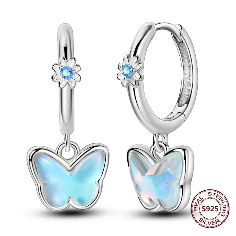 Lucky Clover Earrings 925 Silver Original Zircon Butterfly Dragonfly Chameleons Bee Flower Earrings For Women Jewelry Gift