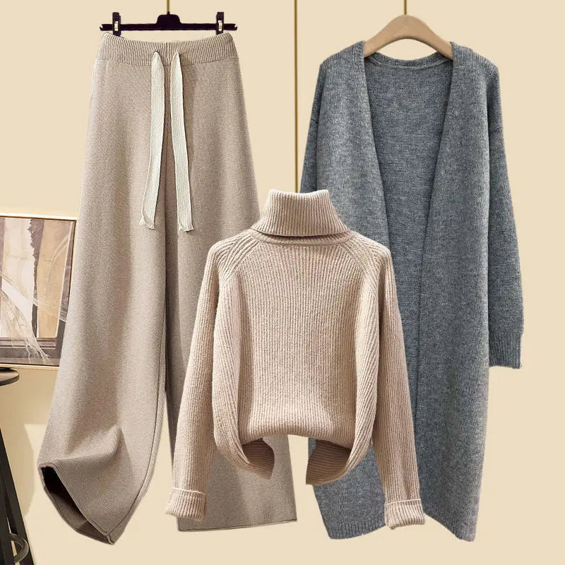 Calça Feminina de Malha de Perna Larga (peça única) Caqui