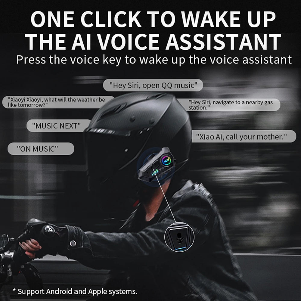 Fone de Ouvido Bluetooth 5.3 para Capacete Kit Telefone Chamada Mãos Livres sem Fio Moto Impermeável Fone de Ouvido Música MP3 Player Alto-Falante para Moto
