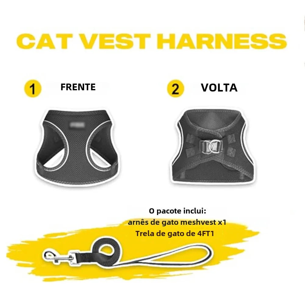 Colete Peitoral Ajustável com Guia para Cães e Gatos Arnês Malha de Poliéster Respirável Refletivo para Acessórios de Cães Pequenos e Gatos