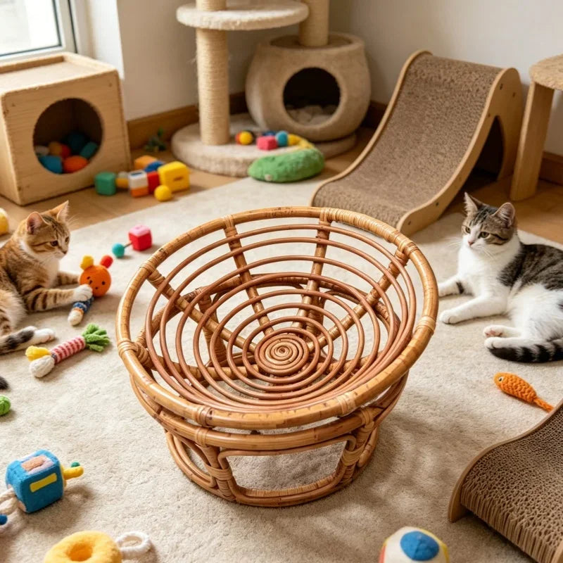 Handmade rattan cat bed without soft padding Suitable for small pets such as cats and dogs Multi functional photography props