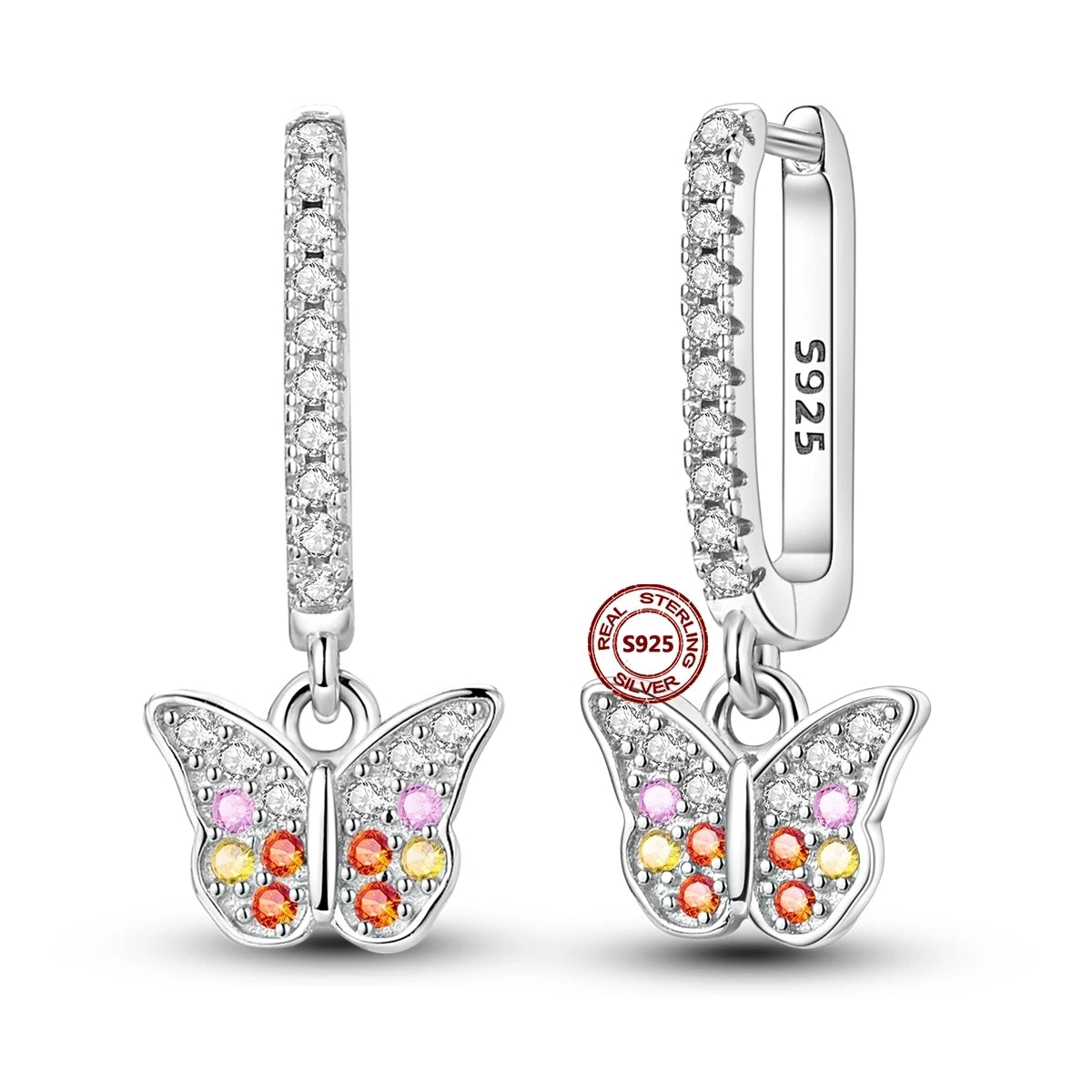 Lucky Clover Earrings 925 Silver Original Zircon Butterfly Dragonfly Chameleons Bee Flower Earrings For Women Jewelry Gift