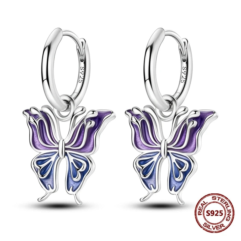 Lucky Clover Earrings 925 Silver Original Zircon Butterfly Dragonfly Chameleons Bee Flower Earrings For Women Jewelry Gift