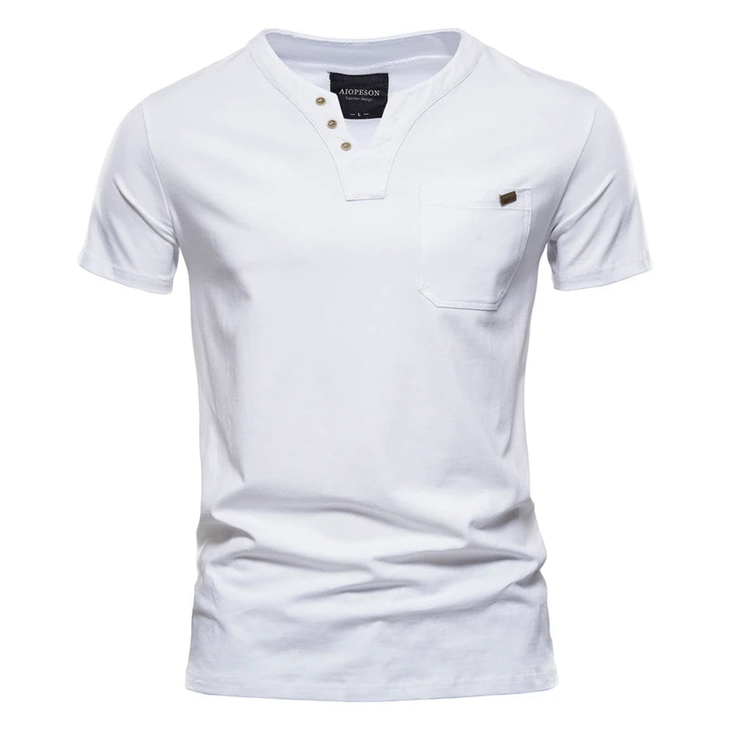 2021 Verão Top Qualidade Camiseta Algodão Masculina Cor Sólida Design Gola V Camiseta Casual Clássica Roupa Masculina Blusas Camiseta Masculina