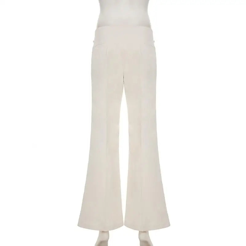 Calça Feminina Vintage Y2K Coreana Streetwear Cintura Baixa Reta Solta Bege Calça Casual Feminina Botões Básica Anos 2000