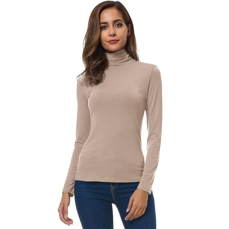 Conjunto Feminino de Blusa Gola Alta e Camiseta em Tricô Macio Casual Manga Longa para Primavera Outono Essenciais Estilosos para o Guarda-Roupa - preto GGG
