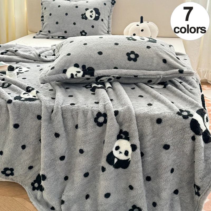 Cuddly Panda Printed Flannel Blanket - Super Soft and Warm, Adorable Home Décor Plush, Perfect for Playful Snuggles
