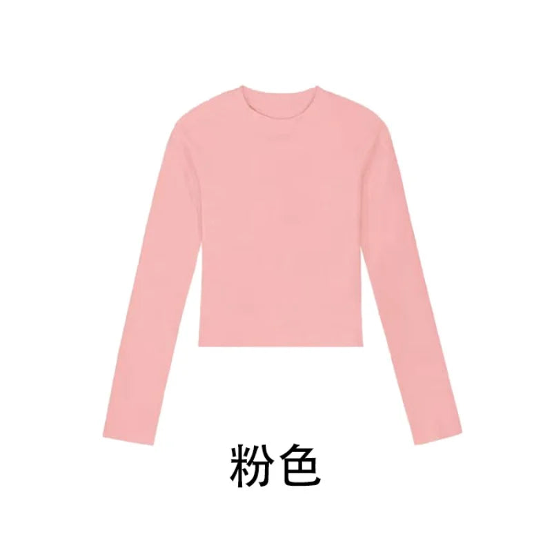 Cotton O Neck Long Sleeve Shirt Women Sexy Cropped Tops 2026 Autumn Black Casual Skinny Slim Basic Woman T Shirts White Clothing - White M