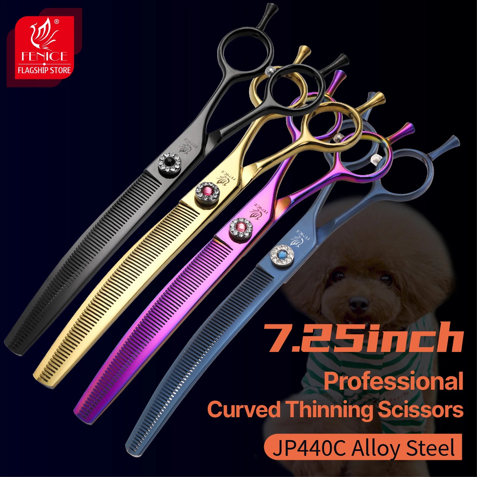 Fenice Professional JP440c 7 polegadas Tesoura para Cães de Estimação de Alta Qualidade Curva Tesoura para Desbaste Tesoura para Tosa Dentada