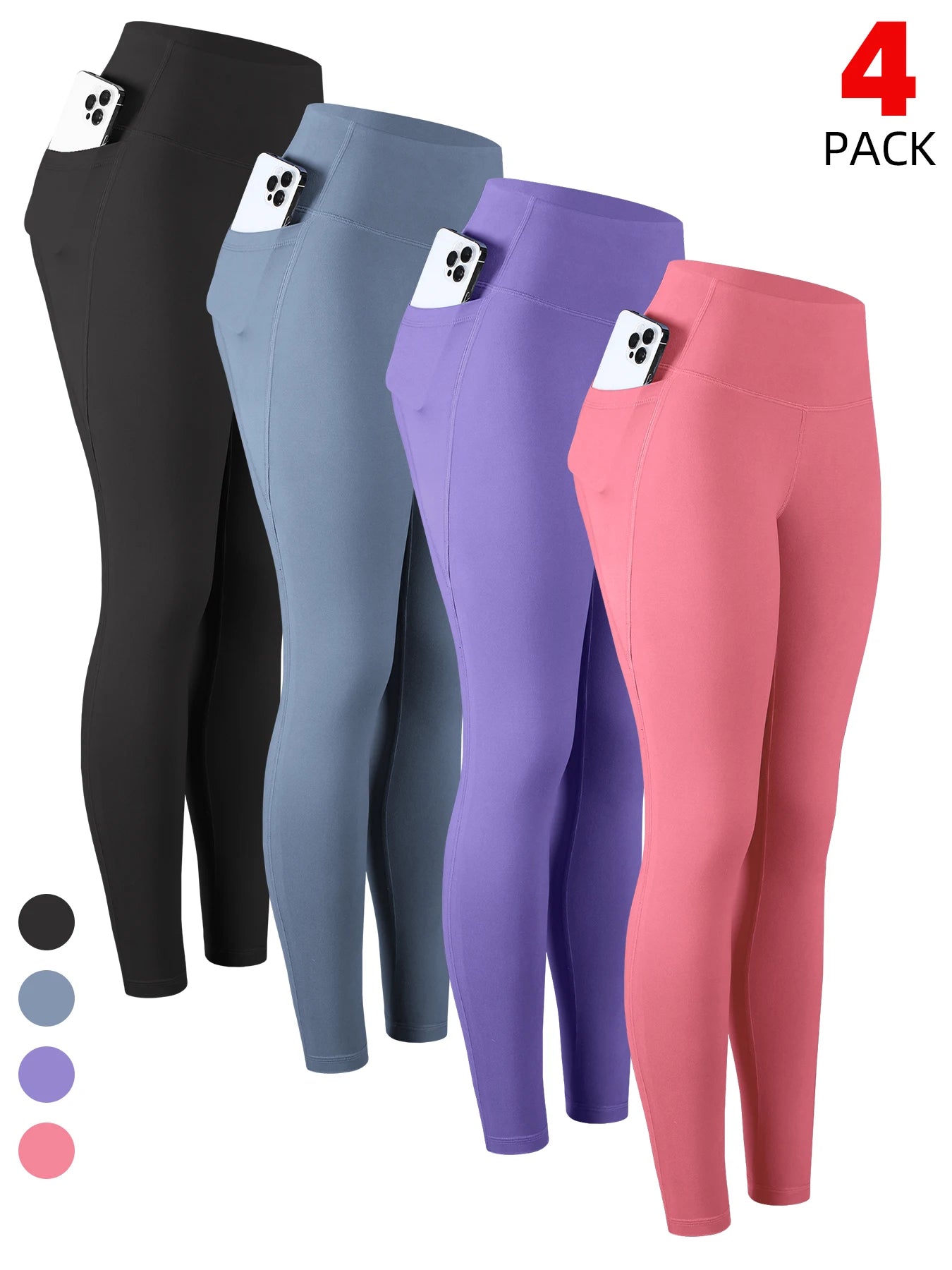 1/2/3/4PCS Women's High Waist Yoga Pants With Pocket Slim Leggings Tummy Control Lift Hips Running Workout Activewear Pants